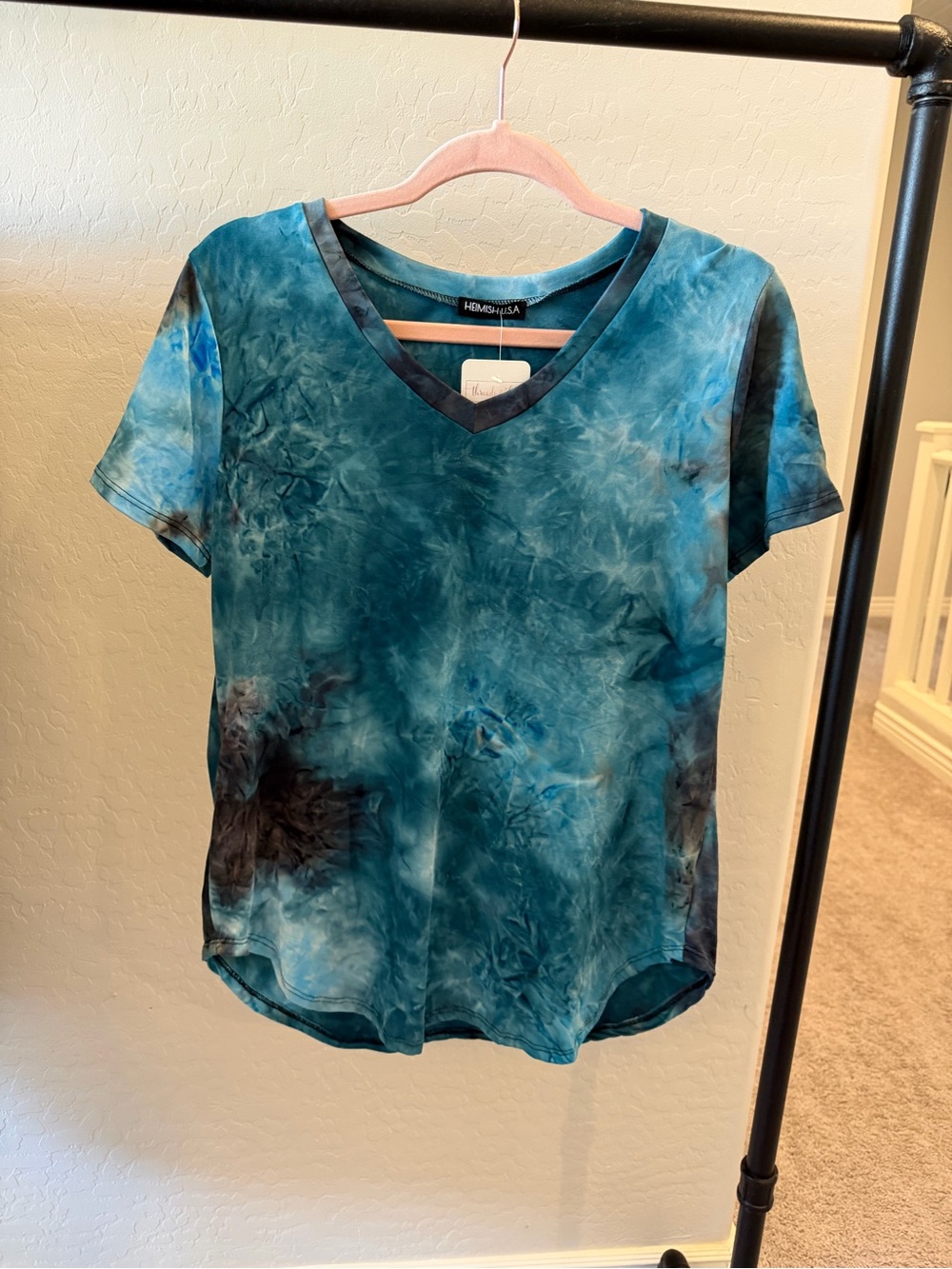Teal Tie-Dye V-Neck Short Sleeve Top
